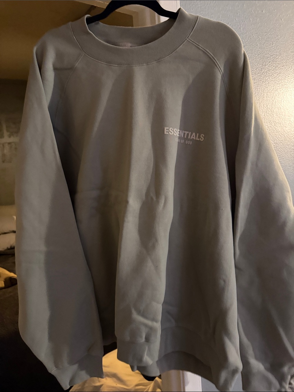 Essentials Sage Green Crewneck Sweatshirt with Small Chest Logo